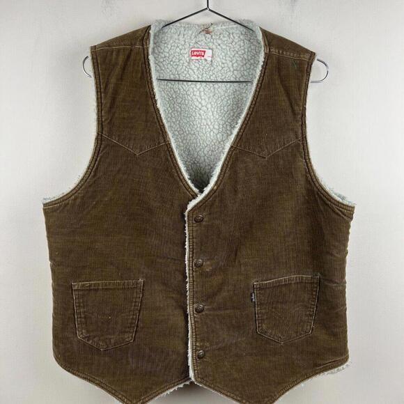 Levi's Other - Vintage Levi's Sherpa Lined Corduroy Vest Brown Western Snap Front USA Made Sz L